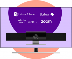 Poly Studio USB Bring Your Own Meeting + 49 inch 4K display vast aan de wand
